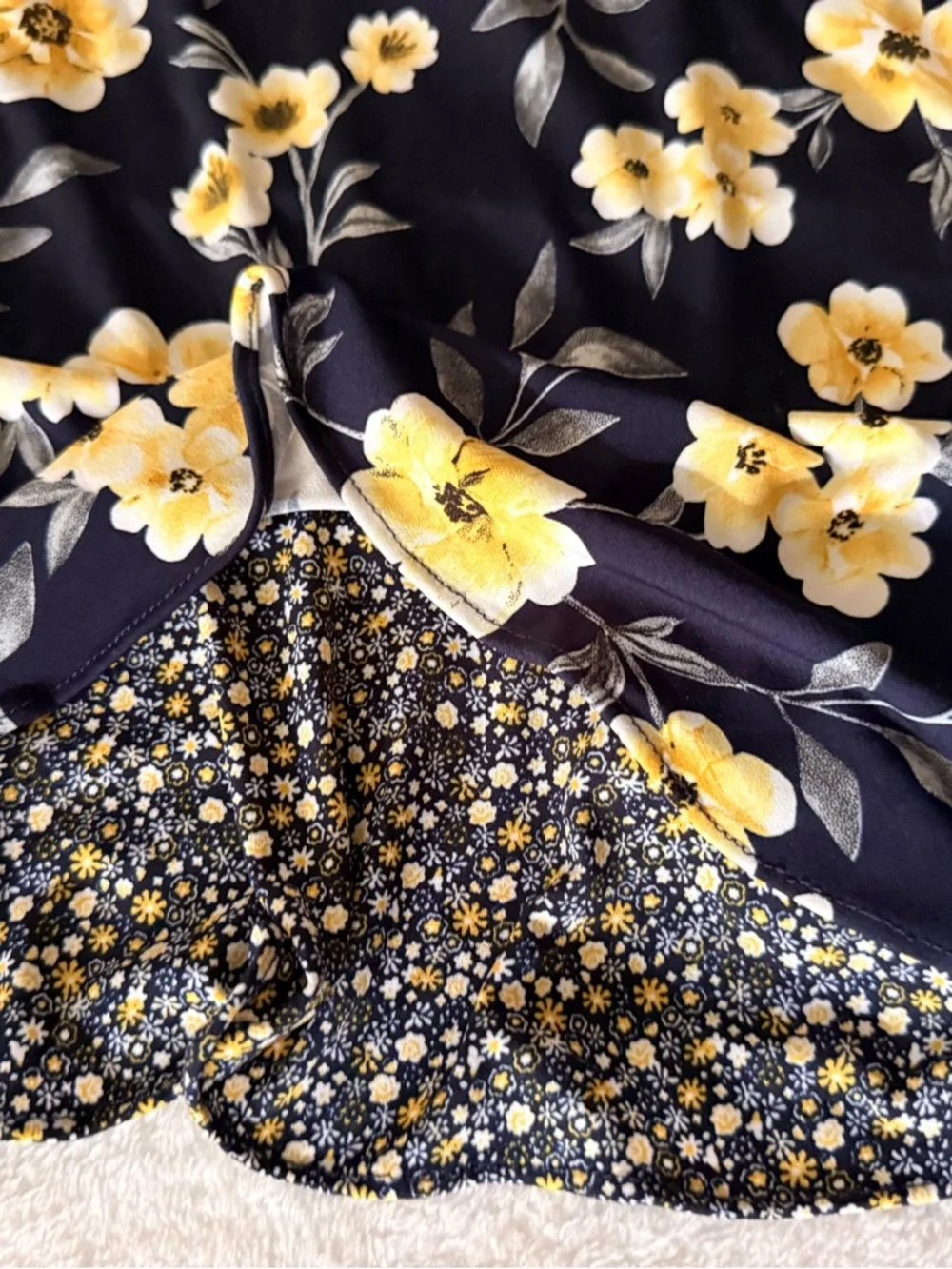 New Perceptions New York Yellow Floral Ditsy Blue Dress XL NWT - Picture 4 of 9